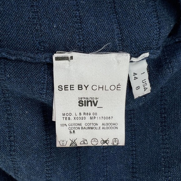 SEE BY CHLOE Dress Womens US 8 EU 44 Blue Sweater Knit Sleeveless Ruffle Trim - Picture 8 of 13